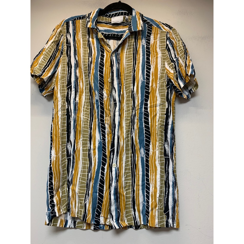 ASOS‎ DESIGN Button Down Shirt Mens XS Multi-Color Excellent Striped Viscose 121
